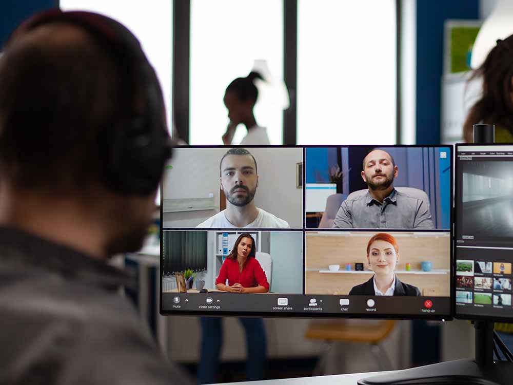 Attorneys on a remote deposition through video conferencing