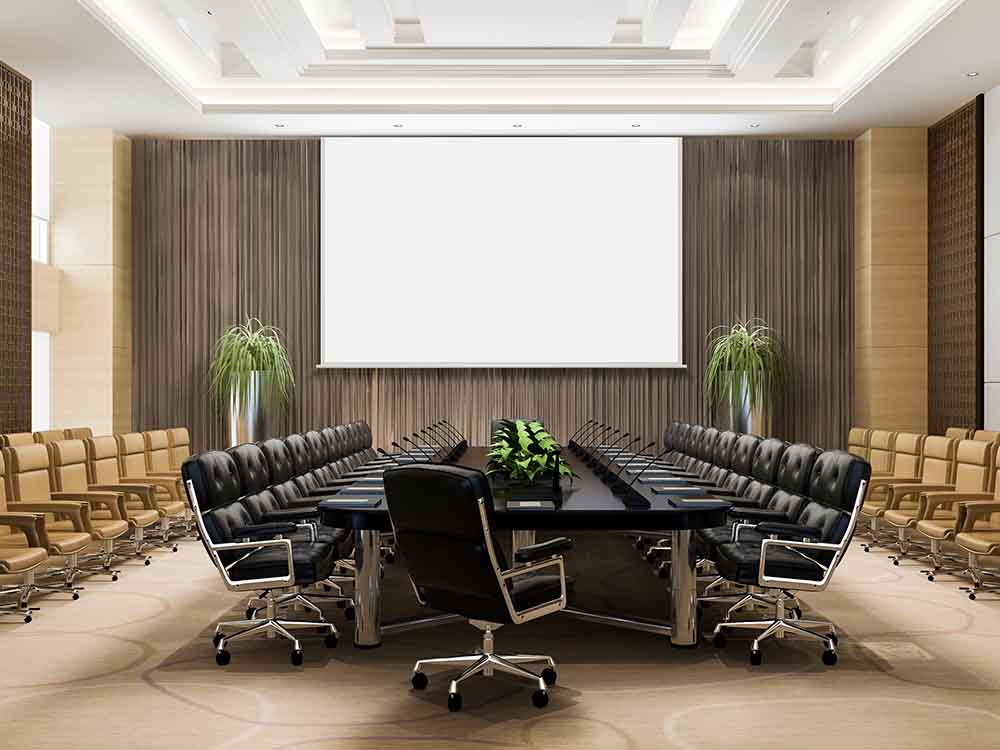 A meeting room for video depositions